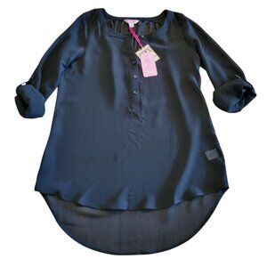 Candies Top Black Blouse XS Hi-Lo Sheer Panels NWT With FLAW
